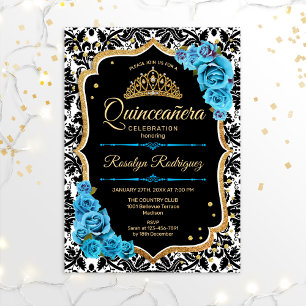 Invitation Quinceanera - Or bleu noir