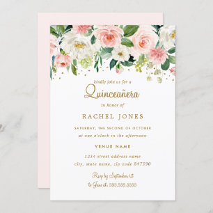 Invitation Quinceanera Or Floral Blush