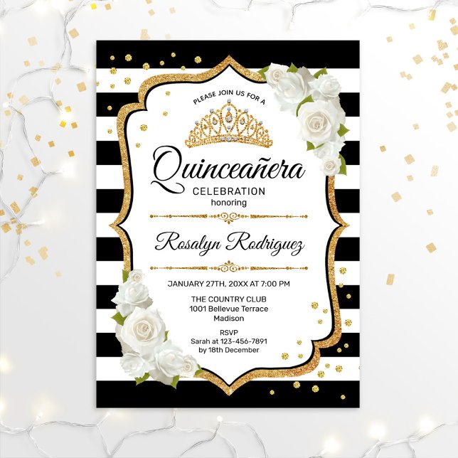 Invitation Quinceanera - Or noir blanc (Créateur téléchargé)