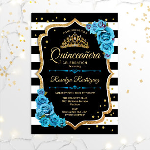 Invitation Quinceanera - Or noir bleu