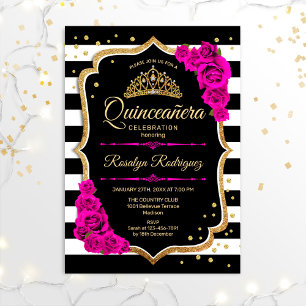 Invitation Quinceanera - Or noir rose