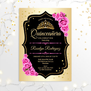 Invitation Quinceanera - Or noir rose
