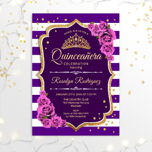 Invitation Quinceanera - Or pourpre