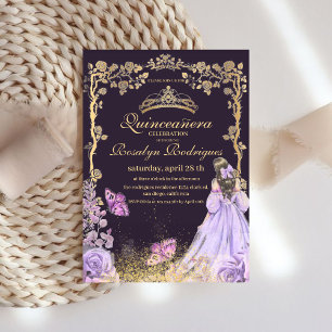Invitation Quinceanera - Or pourpre