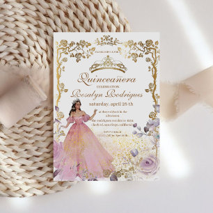 Invitation Quinceanera - Or rose blanc