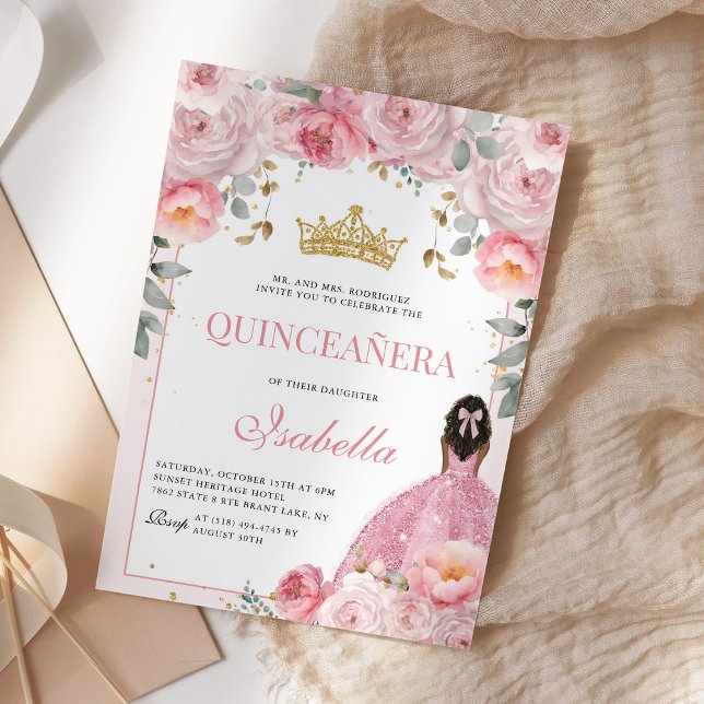 Invitation Quinceanera or rose floral princesse (Créateur téléchargé)