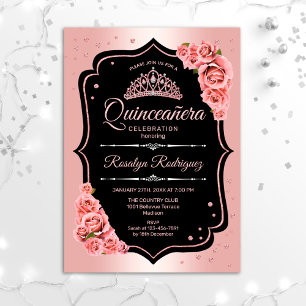 Invitation Quinceanera - Or Rose Noir