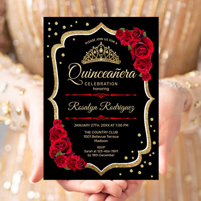 Invitation Quinceanera - Or rouge noir (Créateur téléchargé)