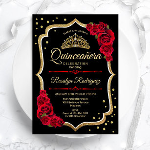 Invitation Quinceanera - Or rouge noir