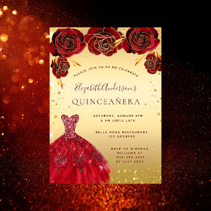 Invitation Quinceanera or rouge parties scintillant robe flor