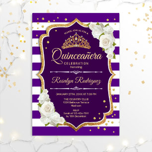 Invitation Quinceanera - Or violet blanc