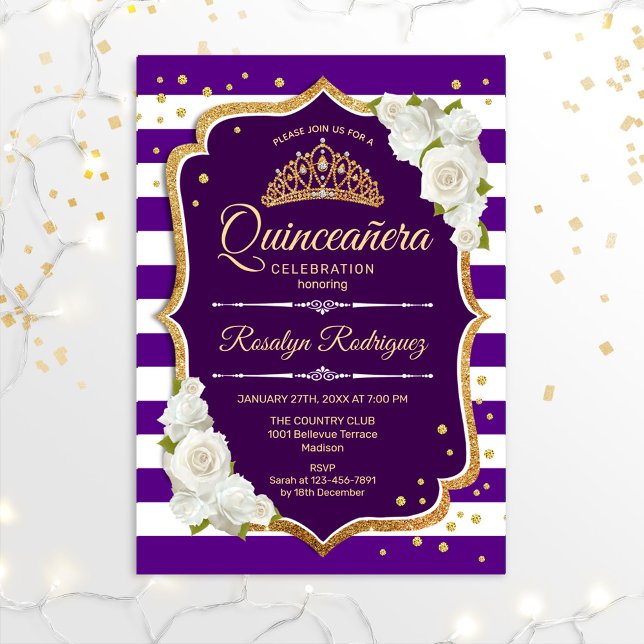 Invitation Quinceanera - Or violet blanc (Créateur téléchargé)