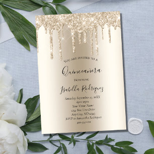 Invitation Quinceanera pailleté or champagne