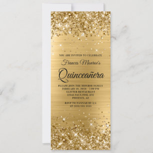 Invitation Quinceañera pailletée or