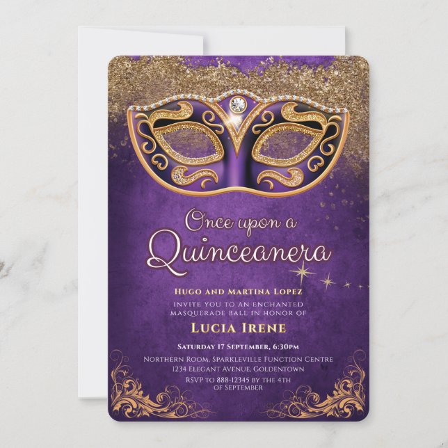 Invitation Quinceanera Paillette Violette (Devant)