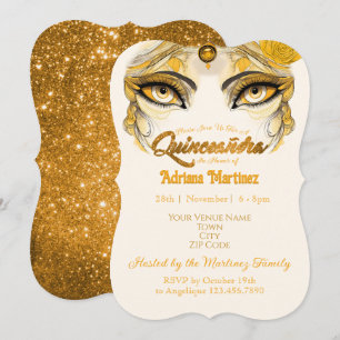Invitation Quinceañera Paillettes Or