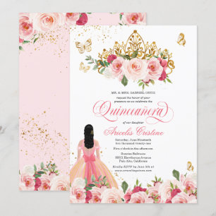 Invitation Quinceañera Papillon bleu rose Aquarelle Florale