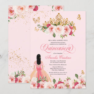 Invitation Quinceañera Papillon bleu rose Aquarelle Florale