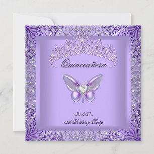 Invitation Quinceanera Papillon pourpre 15e fête d'anniversai