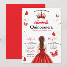 Invitation Quinceañera Papillon Royal Rouge