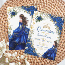 Quinceañera Papillons Dorés Bleu Royal