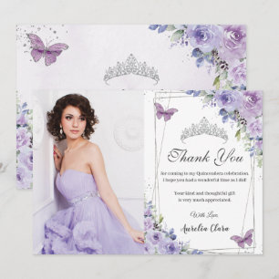 Invitation Quinceañera Papillons Floraux Violets 16 Remerciem