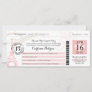 Invitation Quinceanera Paris Embarquement Pass