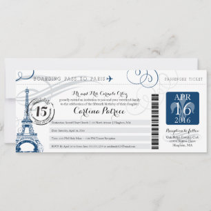 Invitation Quinceanera Paris Embarquement Pass