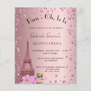 Invitation Quinceanera Paris rose poudré