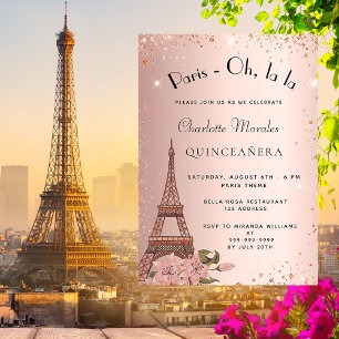 Invitation Quinceanera Paris Tour Eiffel or rose