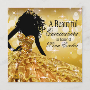 Invitation Quinceanera Parties scintillant Ball Gown doré