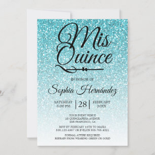 Invitation Quinceañera Parties scintillant bleue 15ème annive