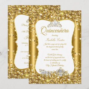 Invitation Quinceanera Parties scintillant Fairytale Gold Car