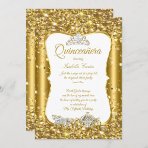 Invitation Quinceanera Parties scintillant Fairytale Gold Car