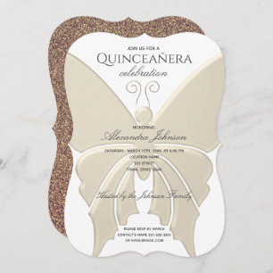 Invitation Quinceanera Parties scintillant Gold Butterfly 15e