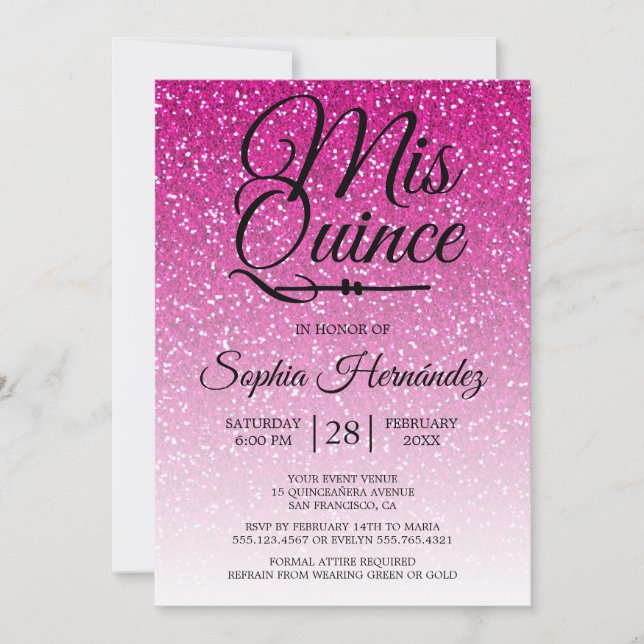 Invitation Quinceañera Parties scintillant rose chaud 15e ann (Devant)