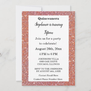 Invitation Quinceanera Parties scintillant rose orange 15e an
