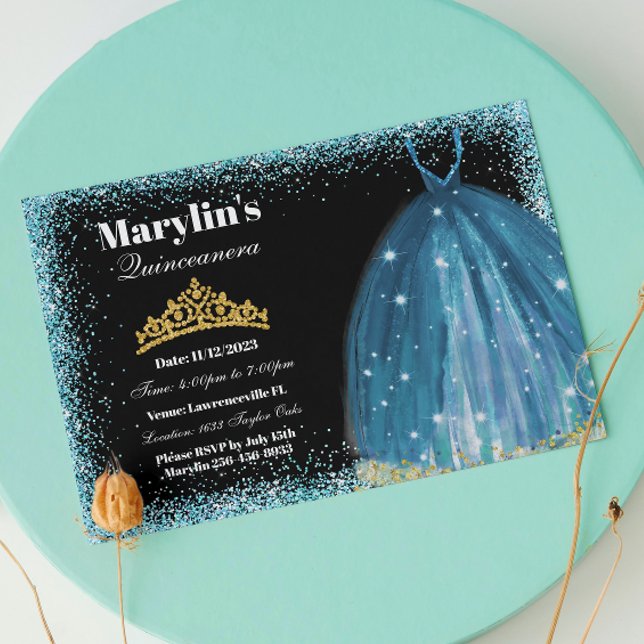 Invitation Quinceañera Parties scintillant turquoise (Créateur téléchargé)