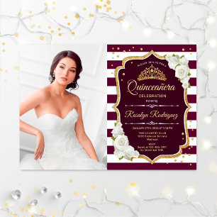 Invitation Quinceanera Party avec photo - Bourgogne White Gol