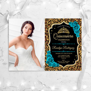 Invitation Quinceanera Party avec photo - Empreinte de léopar