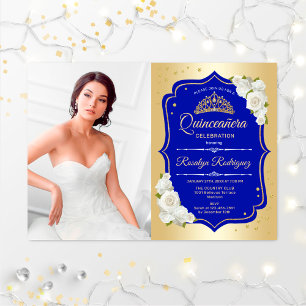 Invitation Quinceanera Party avec photo - Gold Royal Blue