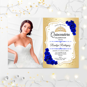 Invitation Quinceanera Party avec photo - Gold Royal Blue
