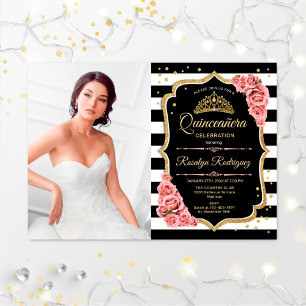 Invitation Quinceanera Party avec photo - Or rose Noir