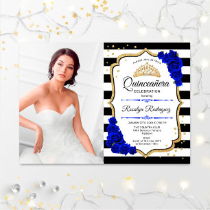 Invitation Quinceanera Party avec photo - Royal Blue Gold