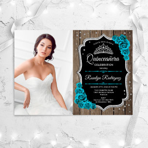 Invitation Quinceanera Party avec photo - Rustique Turquoise 