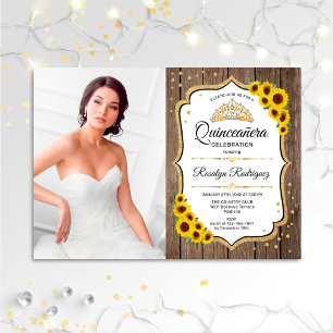 Invitation Quinceanera Party avec photo - Sunflowers Rustic