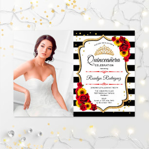 Invitation Quinceanera Party avec photo - Tournesols Rose