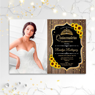 Invitation Quinceanera Party Avec Photo - Tournesols Rustique