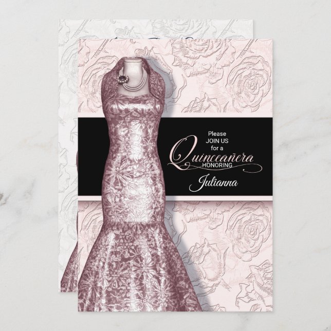 Invitation Quinceanera Party Blush rose et blanc Roses (Devant / Derrière)