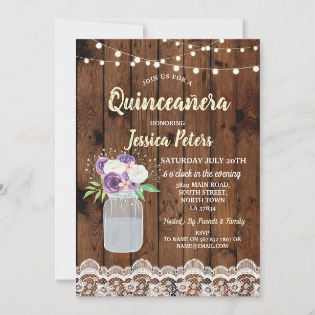 Invitation Quinceanera Party Dentelle de bois Floral Jar Invi (Devant)